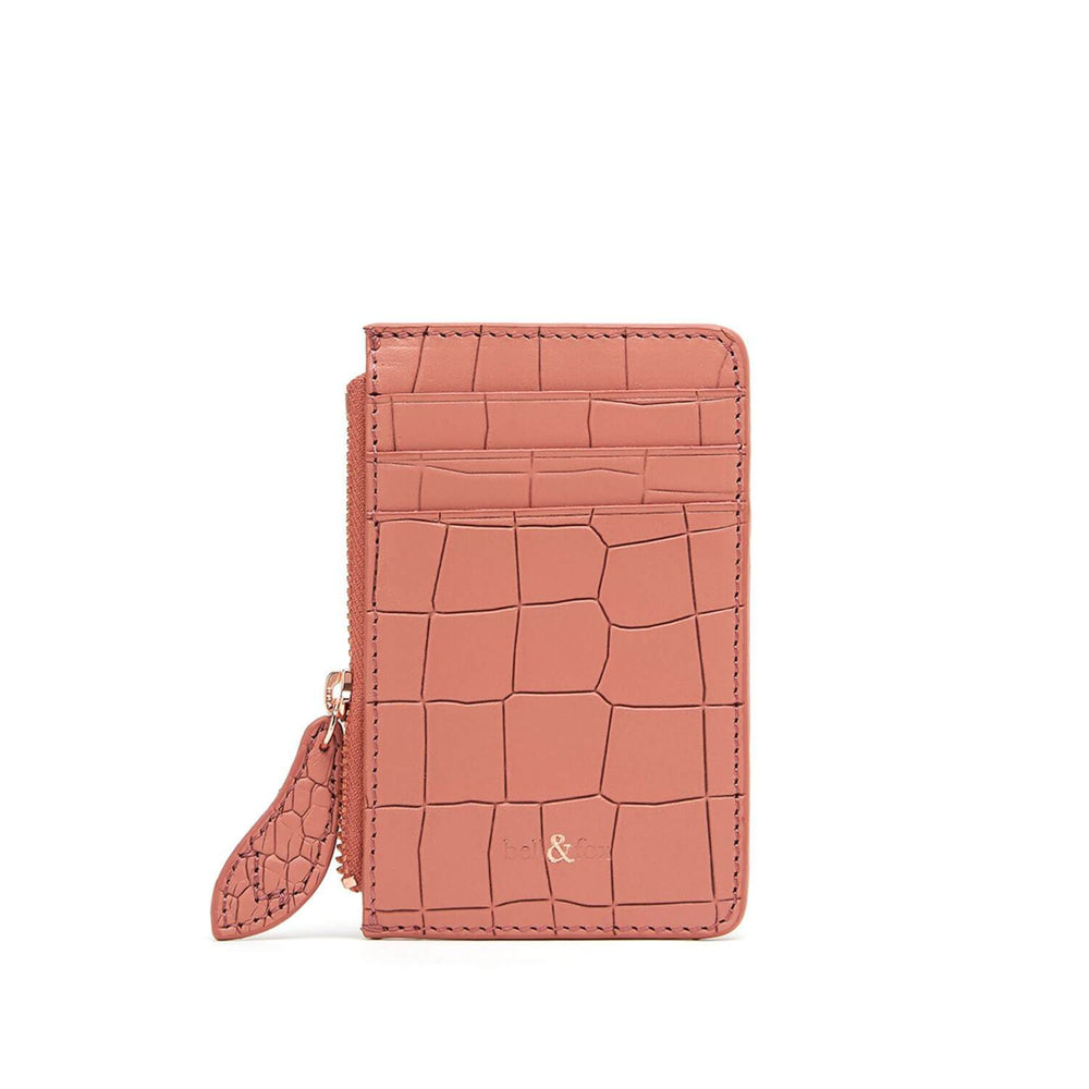 terracotta pink croc leather credit card purse